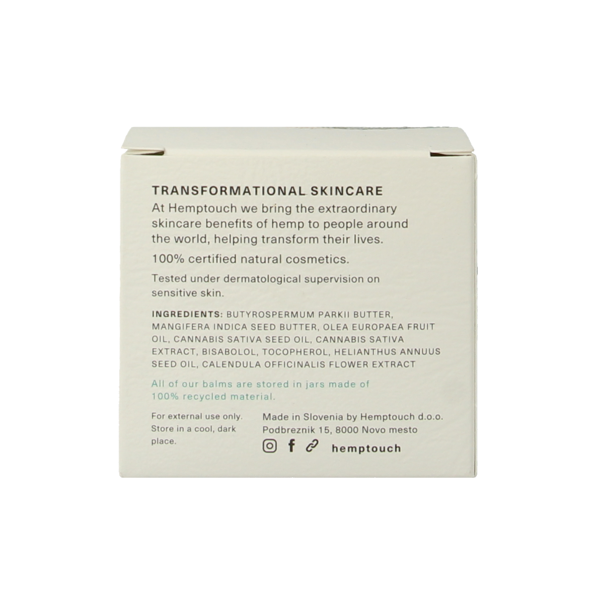 Hemptouch CBD rescue skin balm in 50ml eco design, soothing facial skincare with CBD for sensitive skin.