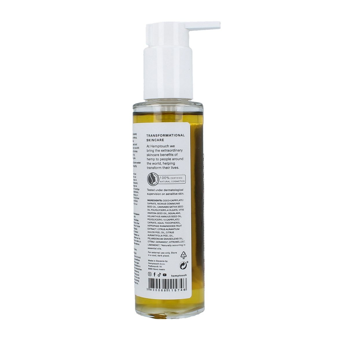 Hemptouch Hemp blessed cleansing oil in 100ml bottle, natural facial skincare product with hemp extract for gentle cleansing.