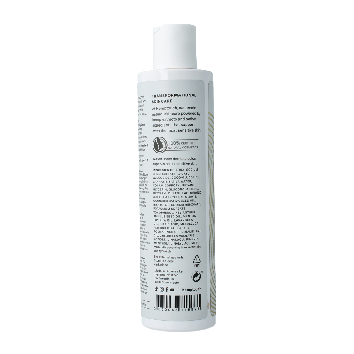 Hemptouch Revive cleansing shampoo in 250ml bottle, natural hair care product for healthy, refreshed hair and scalp.
