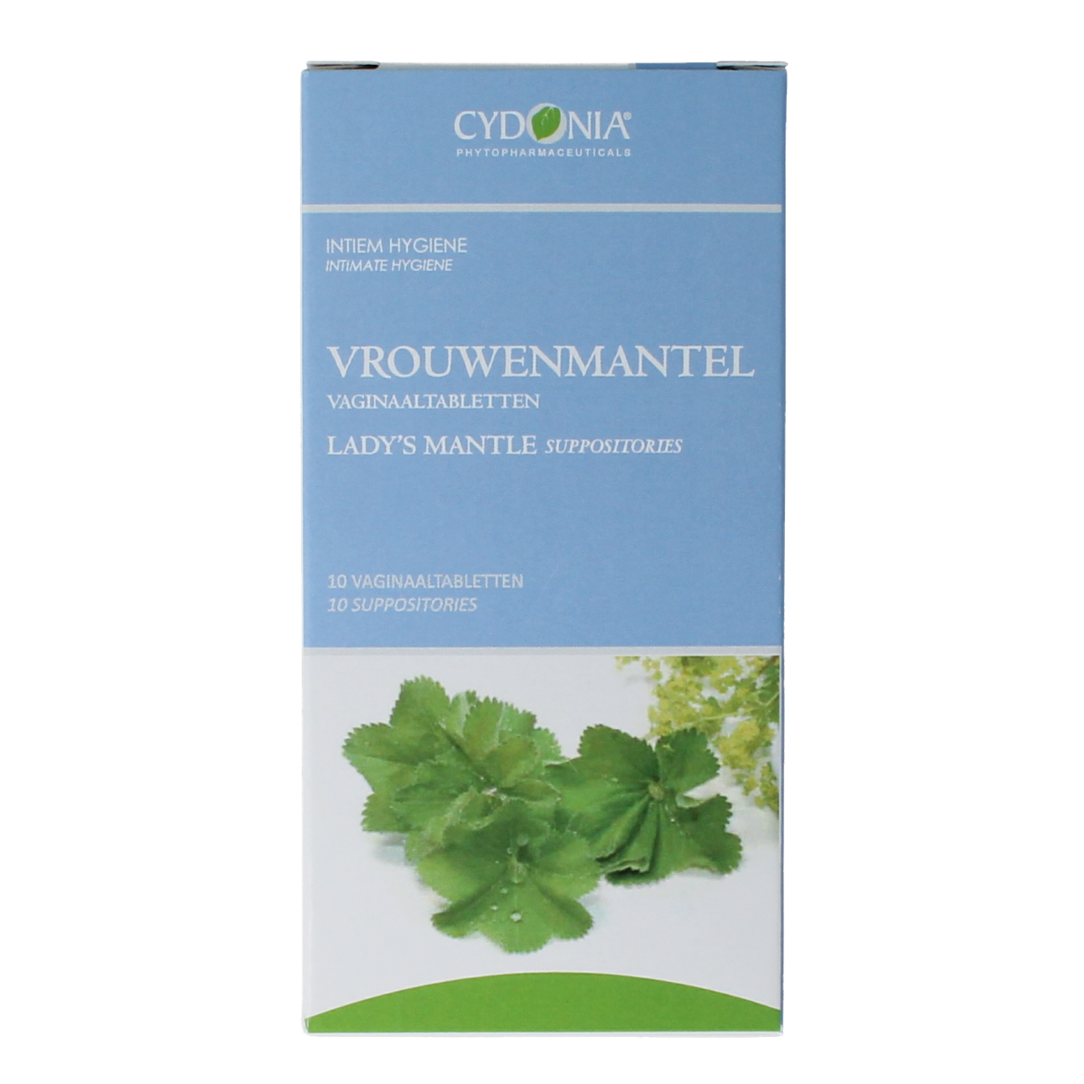 Cydonia Vrouwenmantel vaginaaltabletten, kruidenaftabletten in verpakking, natural herbal supplement for women’s health.