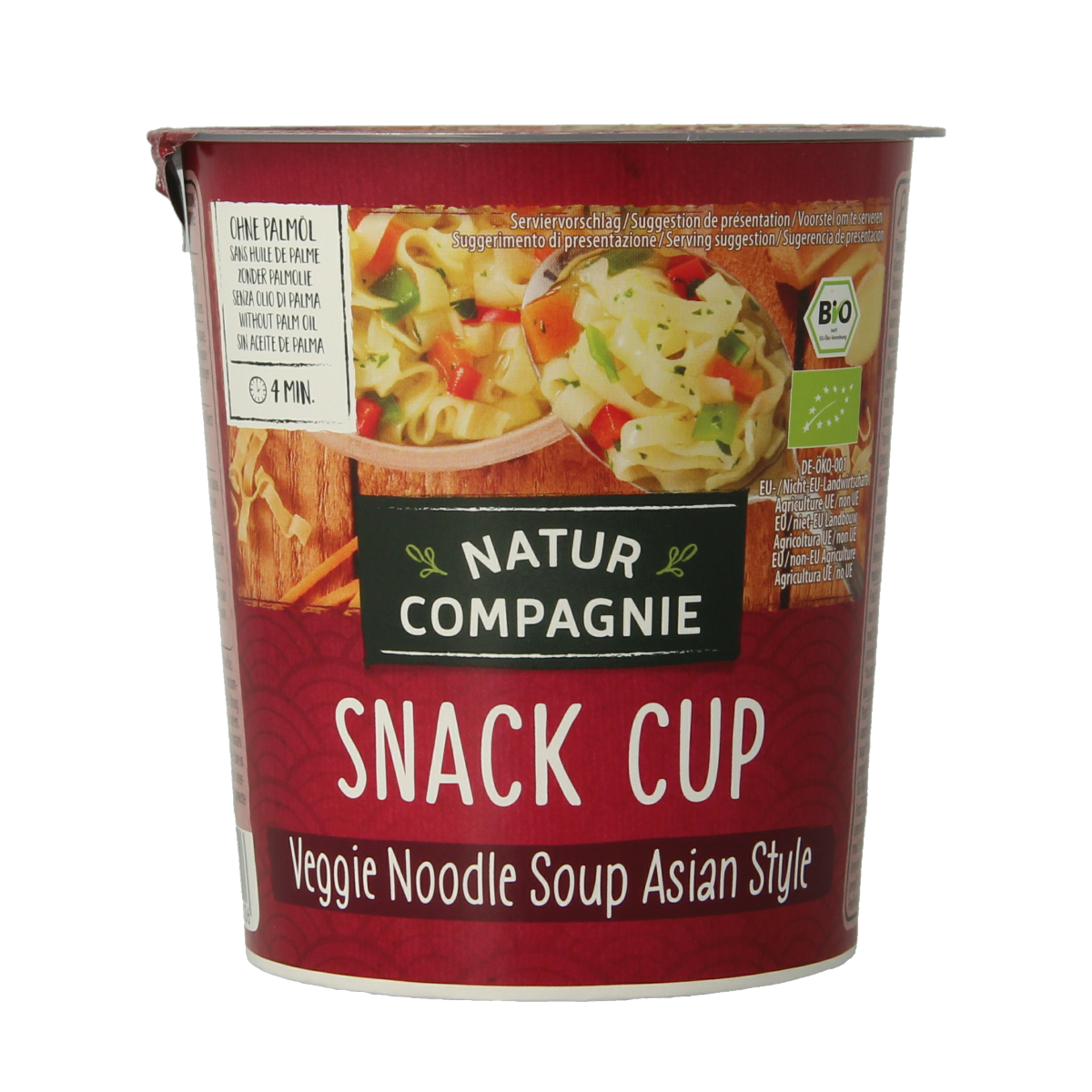 Natur Compagnie Cupnoodles Asia vegetable bio soup in a 55g cup, featuring colorful vegetables and Asian-inspired broth.