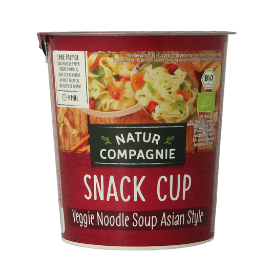 Natur Compagnie Cupnoodles Asia vegetable bio soup in a 55g cup, featuring colorful vegetables and Asian-inspired broth.