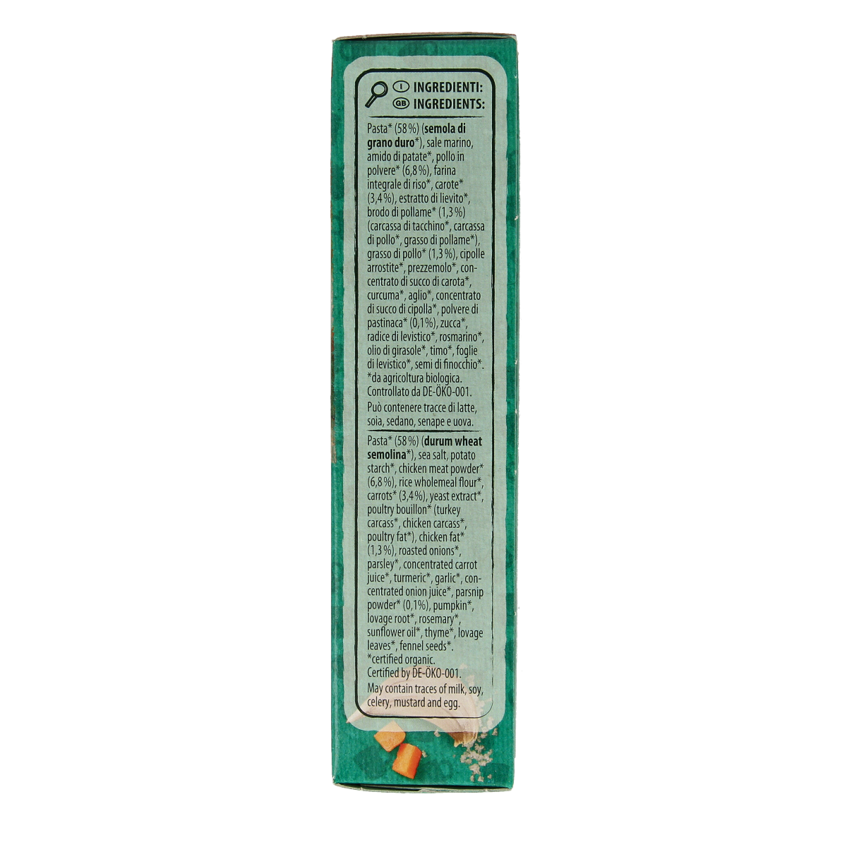 Natur Compagnie organic chicken instant soup packet, 34g, showing the product packaging and label with natural ingredients.