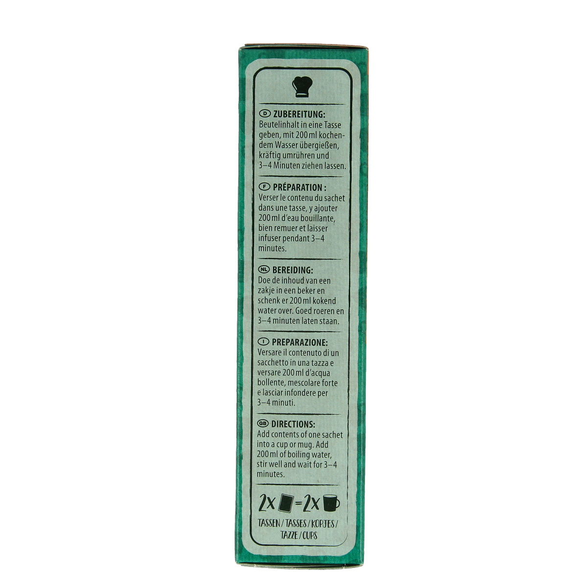 Natural Compagnie organic chicken instant soup in a 34g packet, featuring a clear image of the soup packaging and branding.