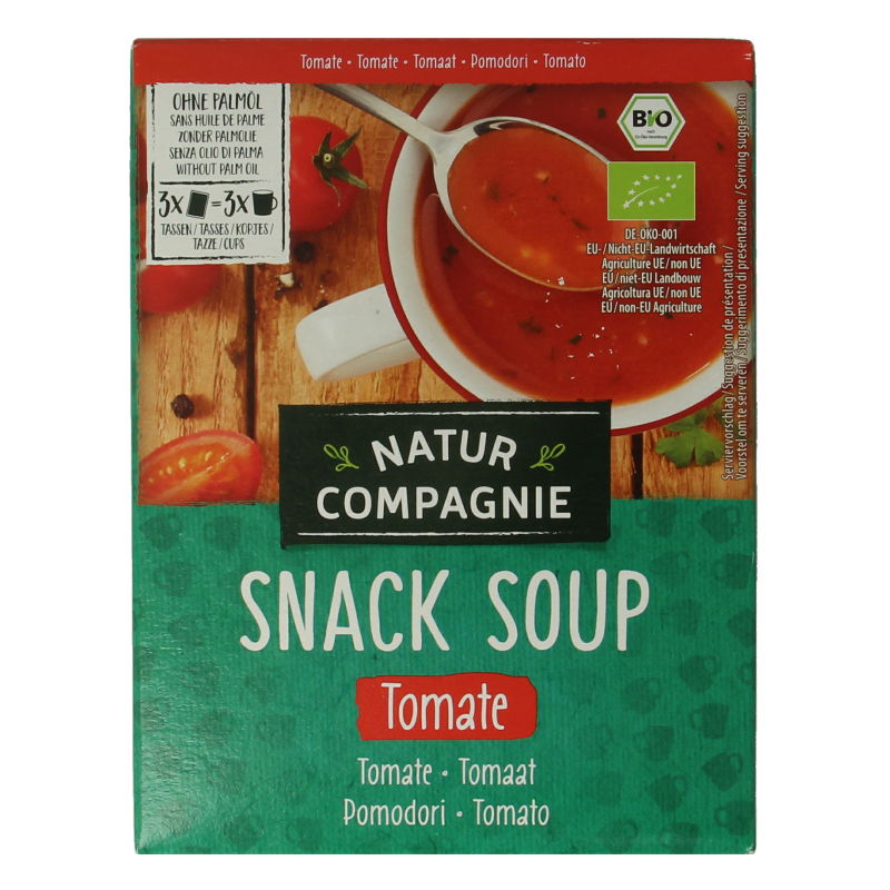 Natur Compagnie Fixe instant tomatensoep in bio 60g, a convenient packet of flavorful tomato soup with natural ingredients.