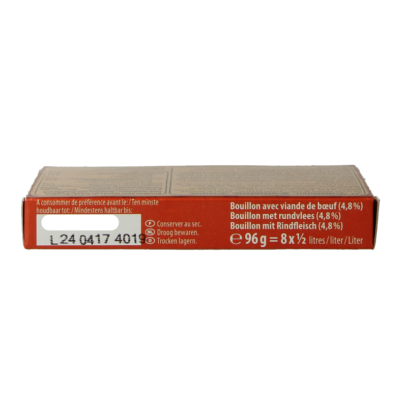 Natur Compagnie bio rundvleesbouillon blokjes, 8 stuks, in a clear package for soup and broth making.