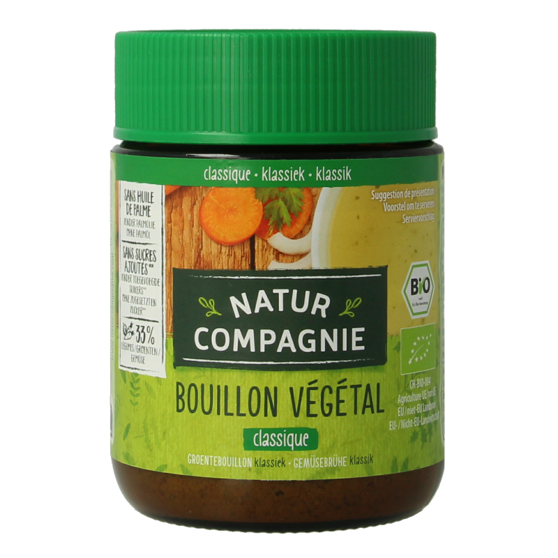 Organic Natur Compagnie vegetable bouillon powder in a 100g package, ideal for soups and broths, natural and flavorful.