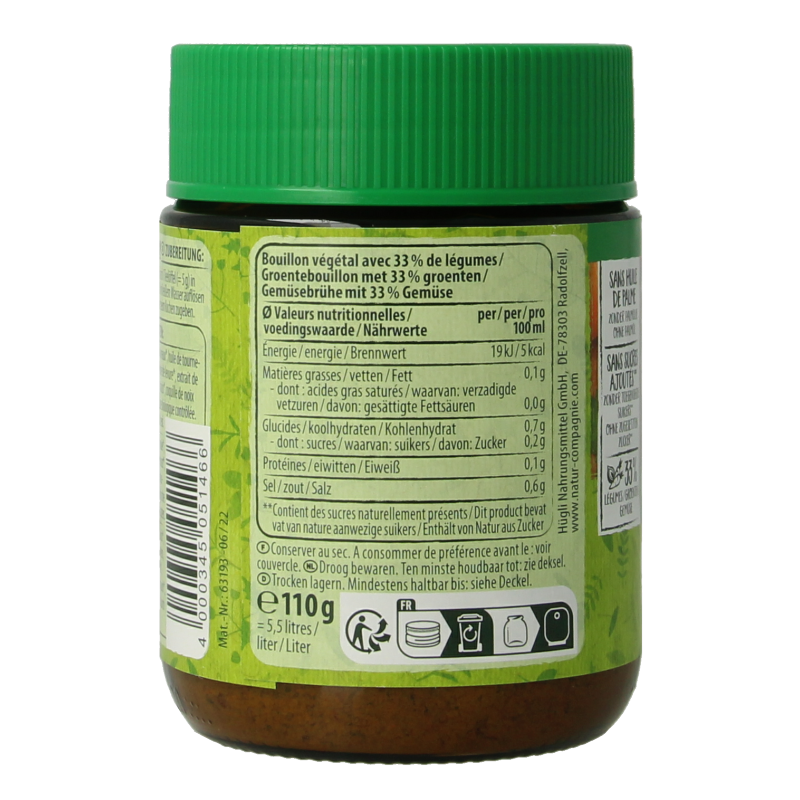 Organic Natur Compagnie vegetable bouillon powder in a 100g package, ideal for soups and broths.