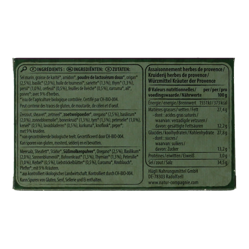 Natur Compagnie Herb de Provence blokjes, 80g, organic herb cubes with Provençal herbs for cooking and flavoring.