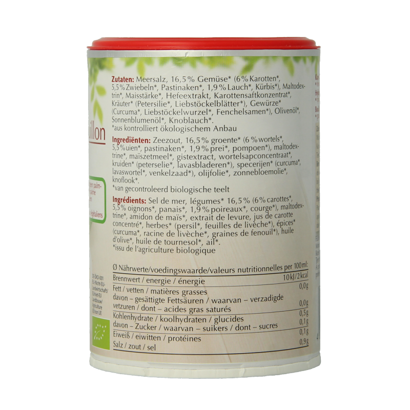 Cenovis organic clear vegetable bouillon in 240g package, showcasing the transparent broth and fresh ingredients in the image.