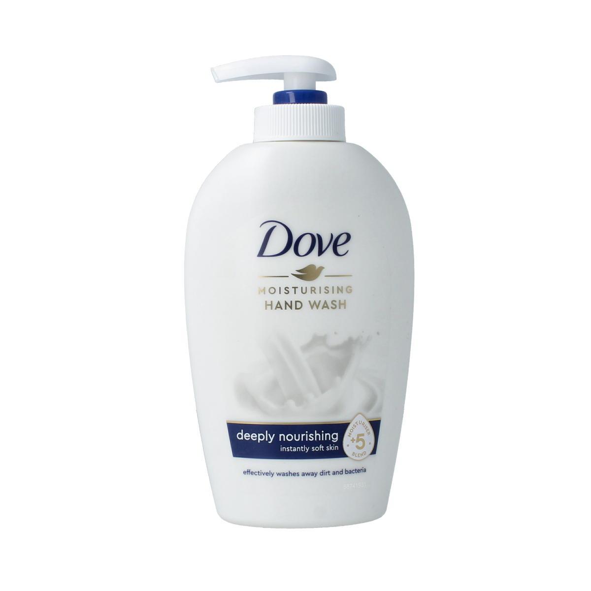 Dove Pompzeep verzorgende handzeep in 250ml pump bottle, showing the soap dispenser and product label.