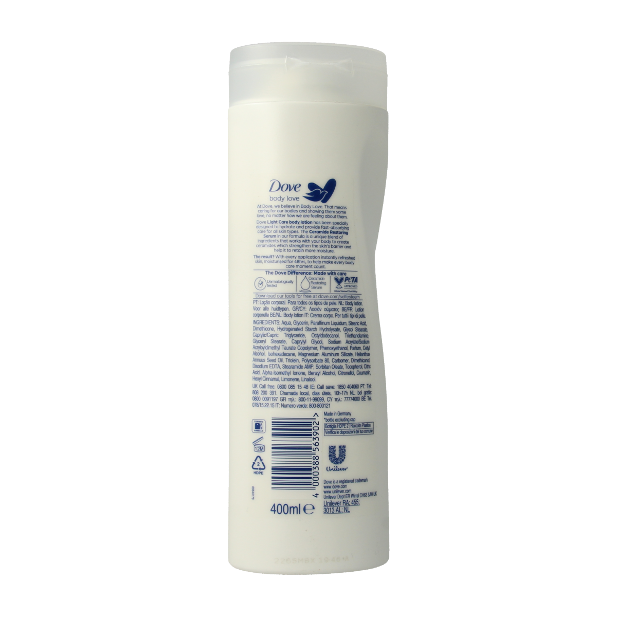 Dove Bodylotion Hydro in 400ml bottle, moisturizing body lotion for smooth, hydrated skin.