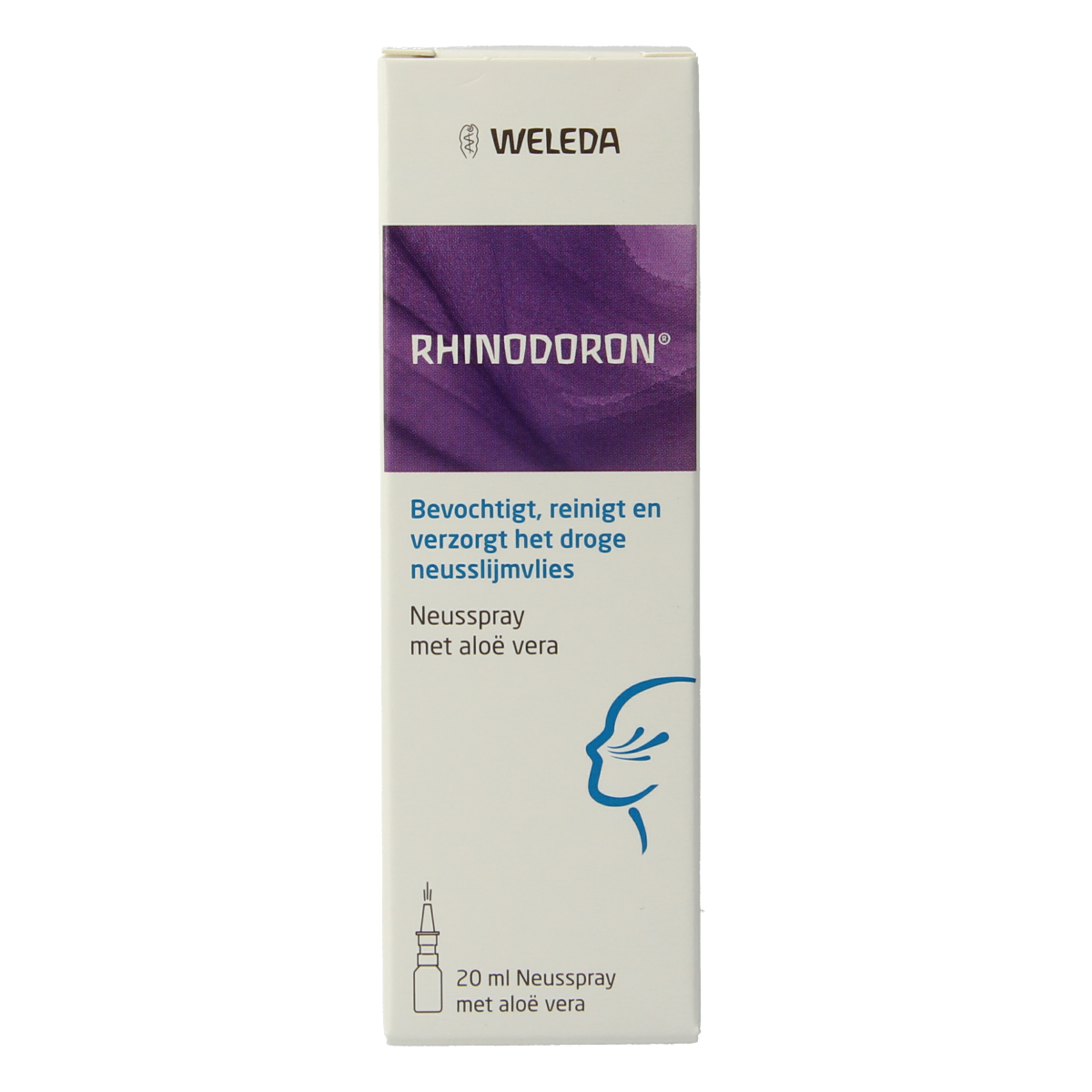 Weleda Rhinodoron nasal spray 20ml bottle, natural nasal care and inhalation product for moisturizing and soothing nasal passages.