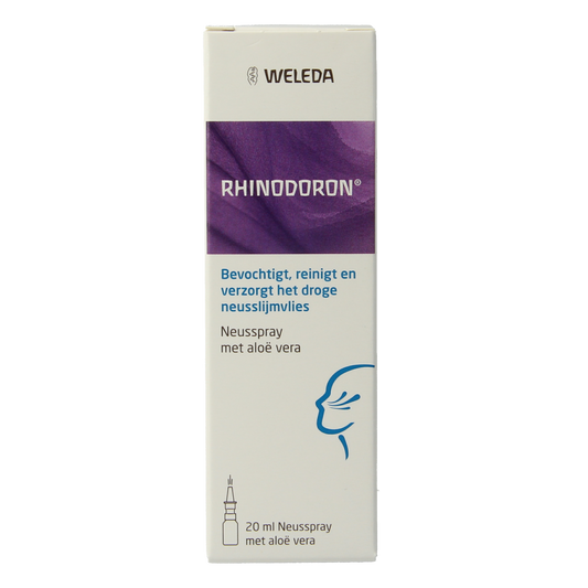 Weleda Rhinodoron nasal spray 20ml bottle, natural nasal care and inhalation product for moisturizing and soothing nasal passages.
