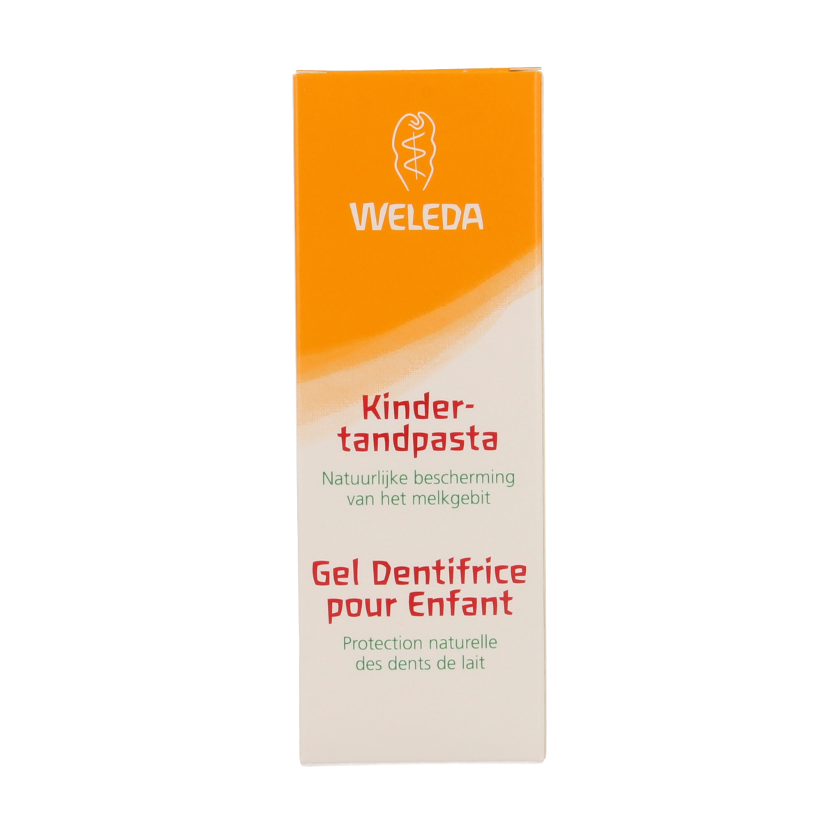 Weleda Kinder tandpasta in 50ml tube, gentle fluoride-free toothpaste for children's oral care.