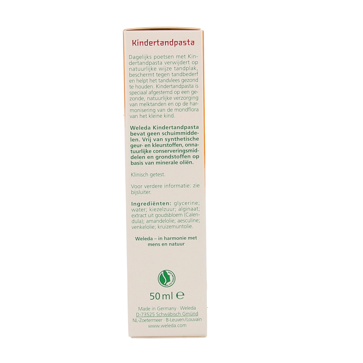 Weleda Kinder oral care toothpaste 50ml tube with colorful packaging and child-friendly design.