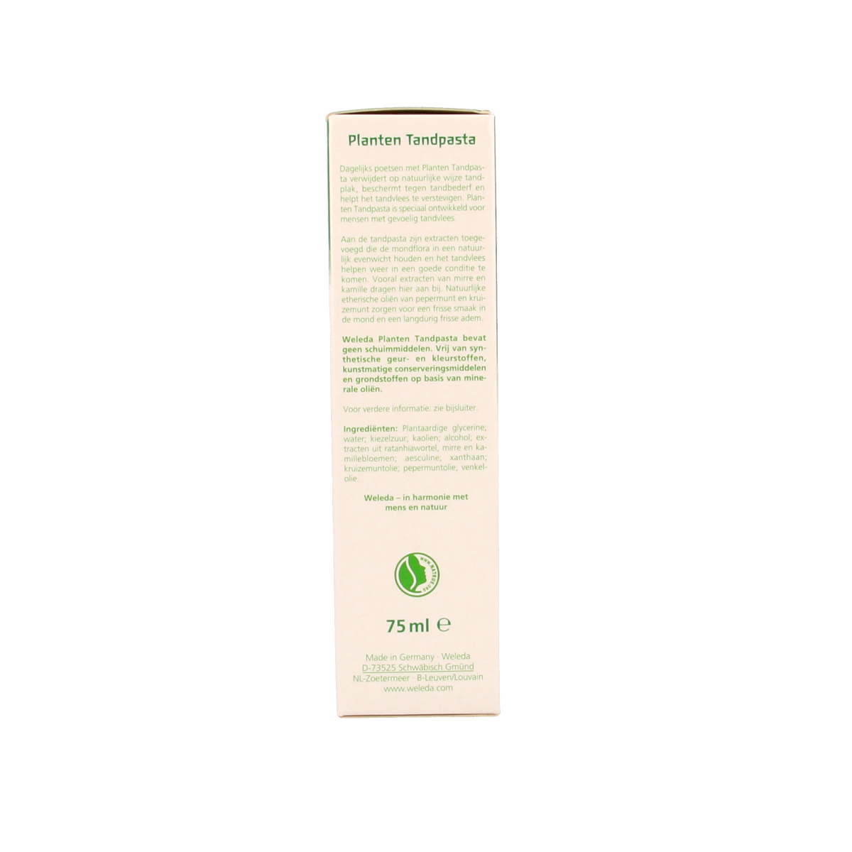 Weleda Oral Care planten tandpasta in 75ml tube, natural toothpaste with plant-based ingredients for fresh breath and oral health.