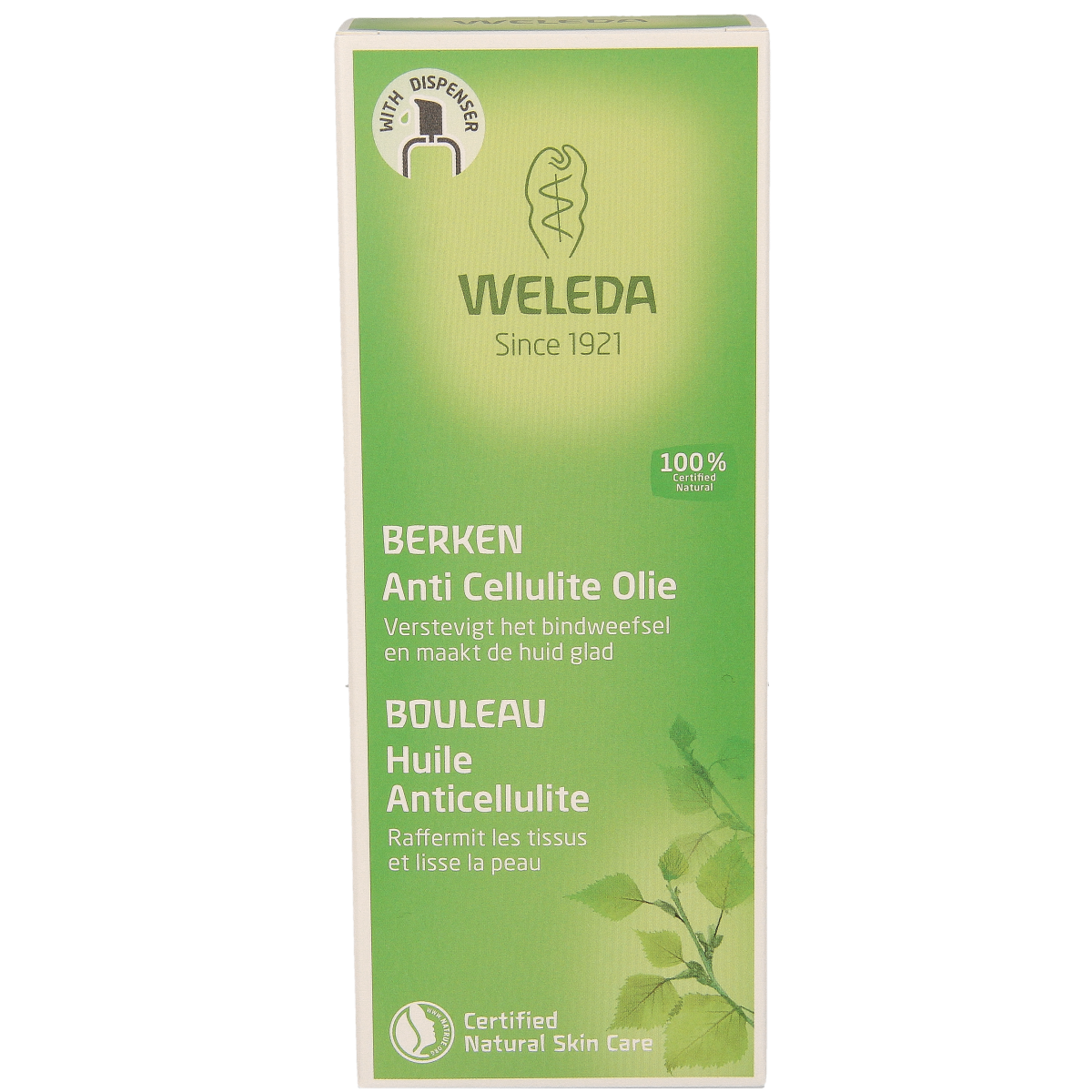 Weleda Berken anti-cellulite body oil in 100ml bottle, natural skincare product for body care and cellulite reduction.