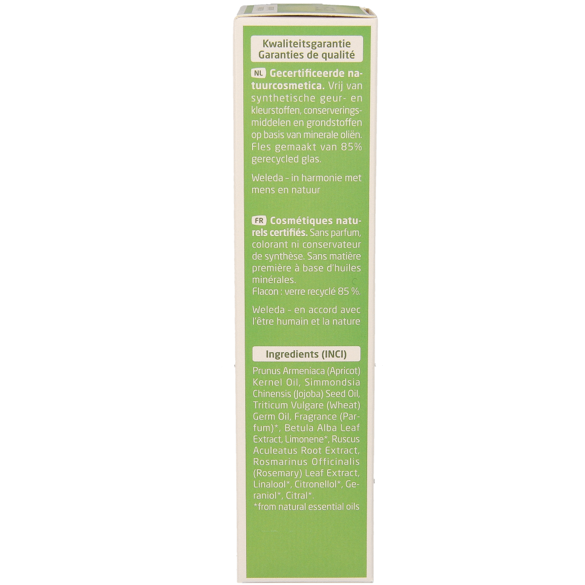 Weleda Berken anti-cellulite olie in 100ml bottle, natural body care product with green and white packaging, focused on skin toning.