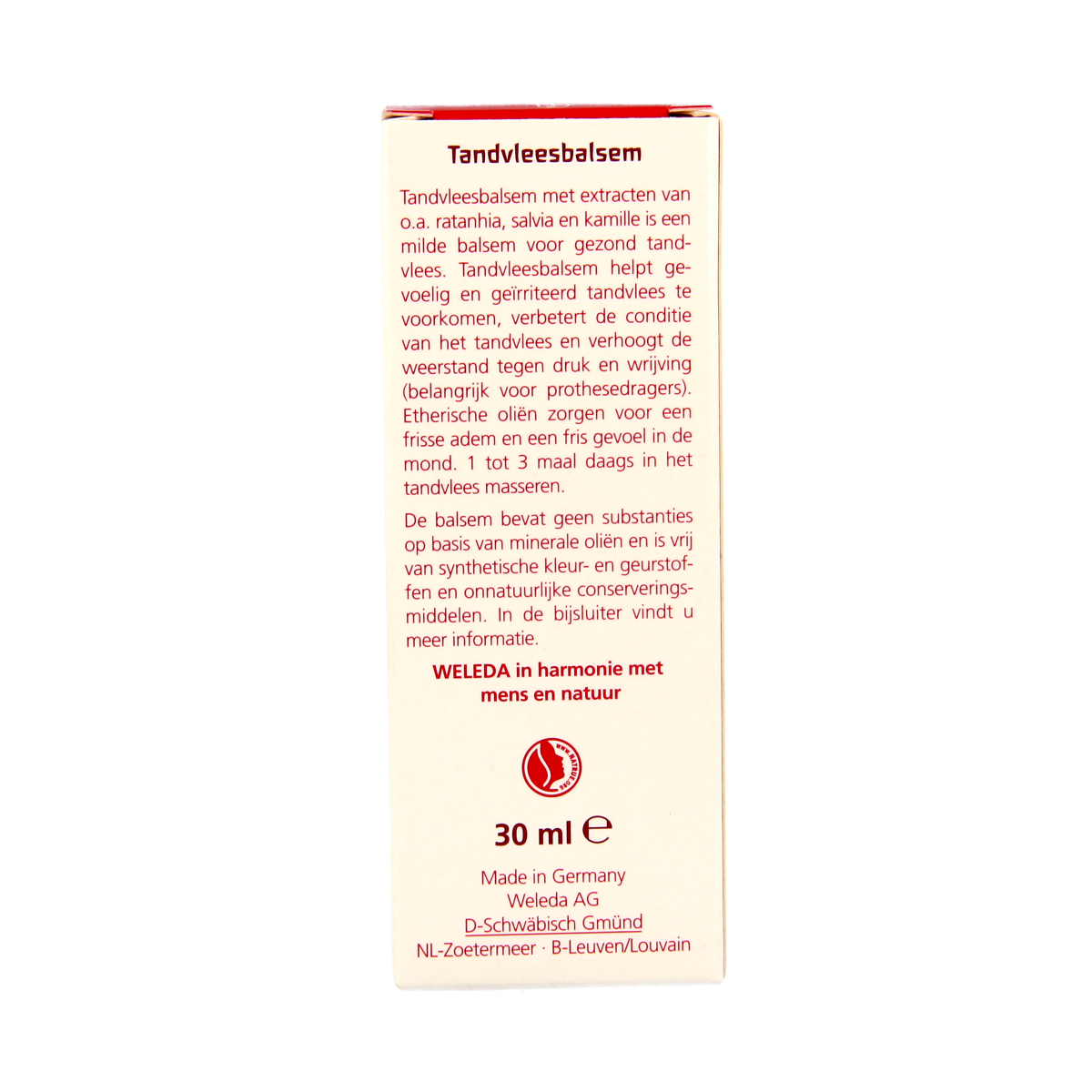 Weleda oral care tandvlees balsem in 30ml tube, natural mouth hygiene product for gum health, shown in the image.
