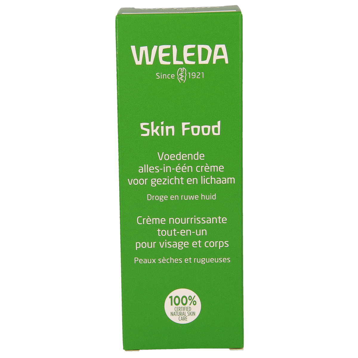 Weleda Skin Food 75ml moisturizing body care product with a white tube and green label, designed for nourishing skin.