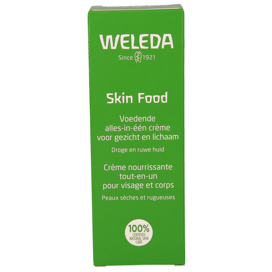 Weleda Skin Food 75ml moisturizing body care product with a white tube and green label, designed for nourishing skin.