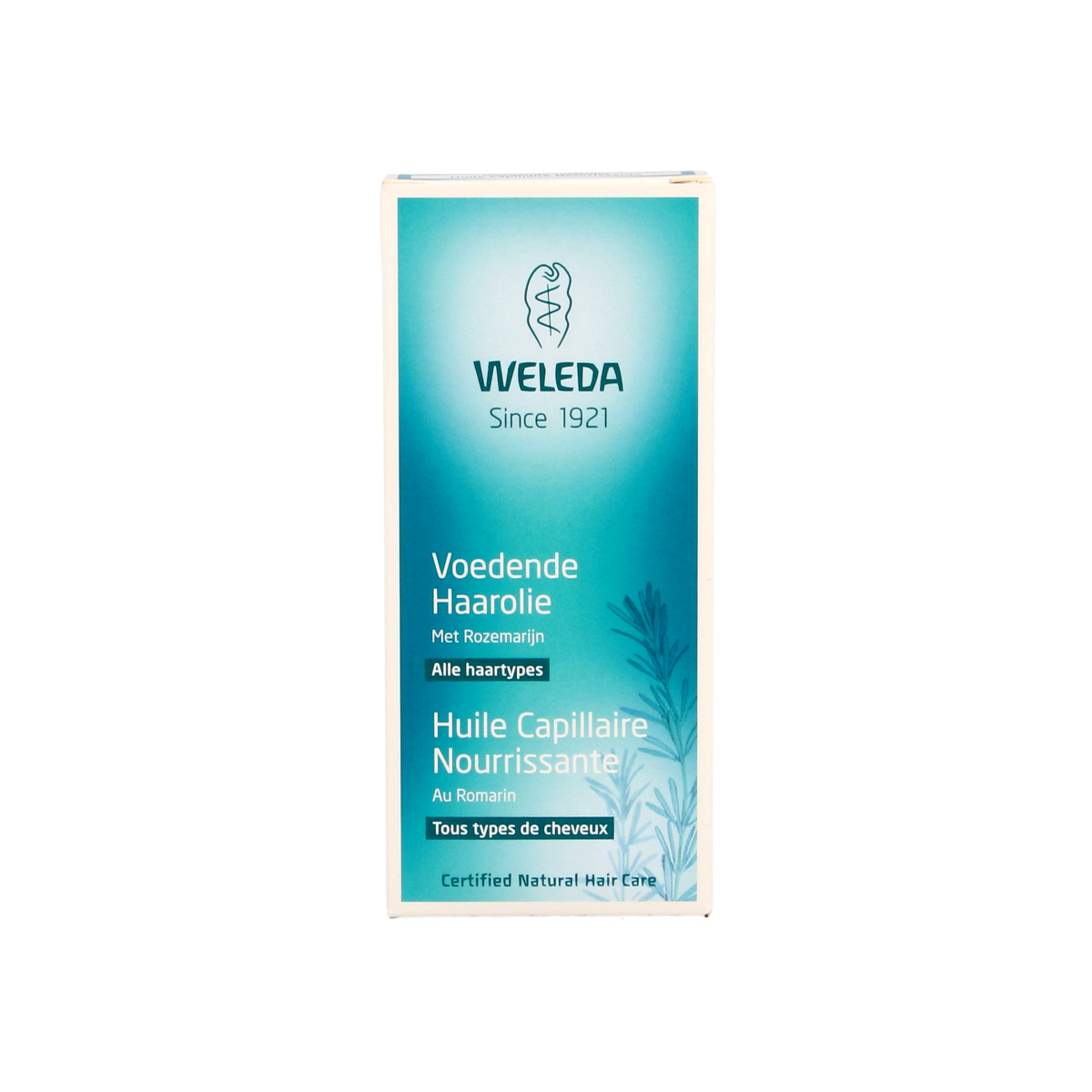 Weleda nourishing hair oil 50ml in a clear bottle with dropper, designed for hair care and nourishment.