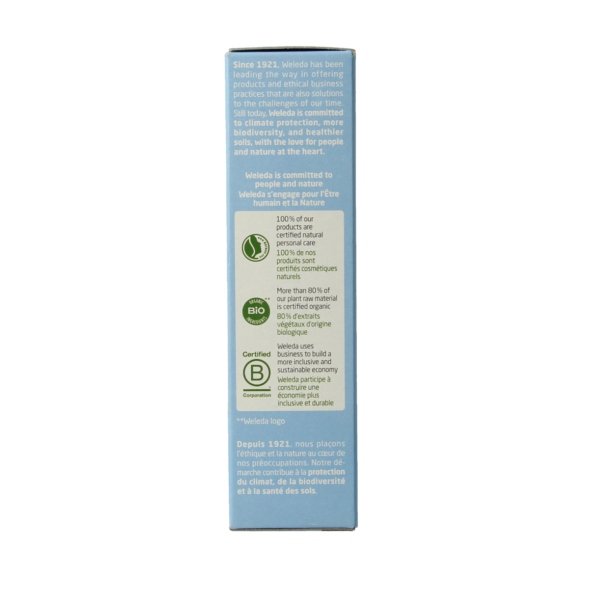Weleda 2-in-1 facial cleanser and toner in 100ml bottle, natural skincare product for refreshing and cleansing skin.