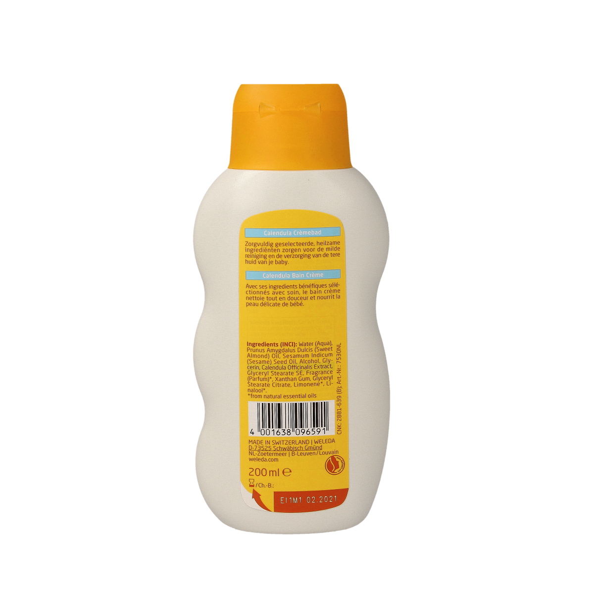 Weleda Calendula baby cremebad in a 200ml bottle, gentle baby and toddler care with natural calendula extract.