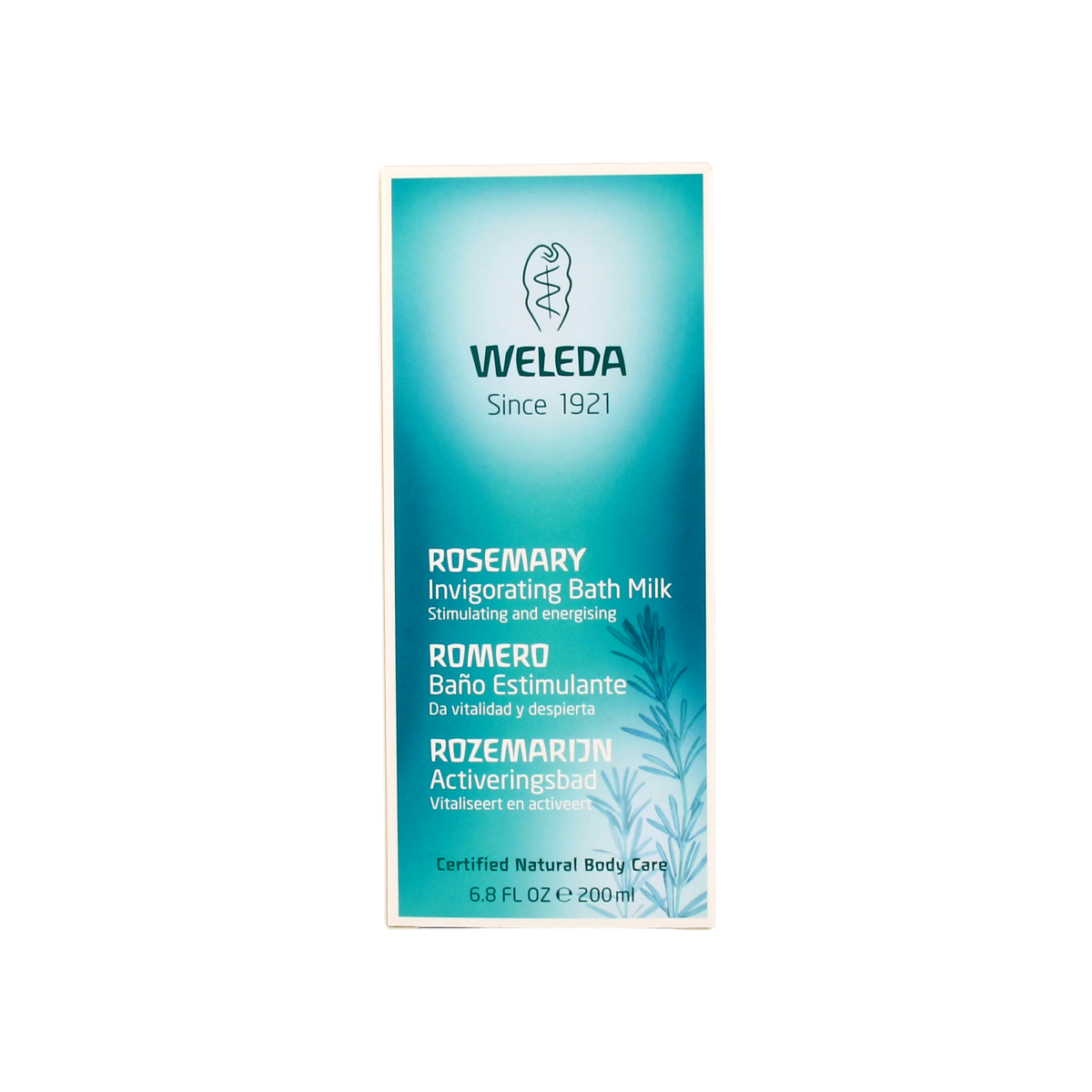 Weleda Rozemarijn activeringsbad in a 200ml bottle, natural rosemary bath and shower product with herbal ingredients.