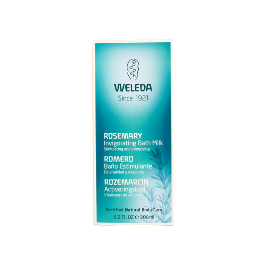 Weleda Rozemarijn activeringsbad in a 200ml bottle, natural rosemary bath and shower product with herbal ingredients.