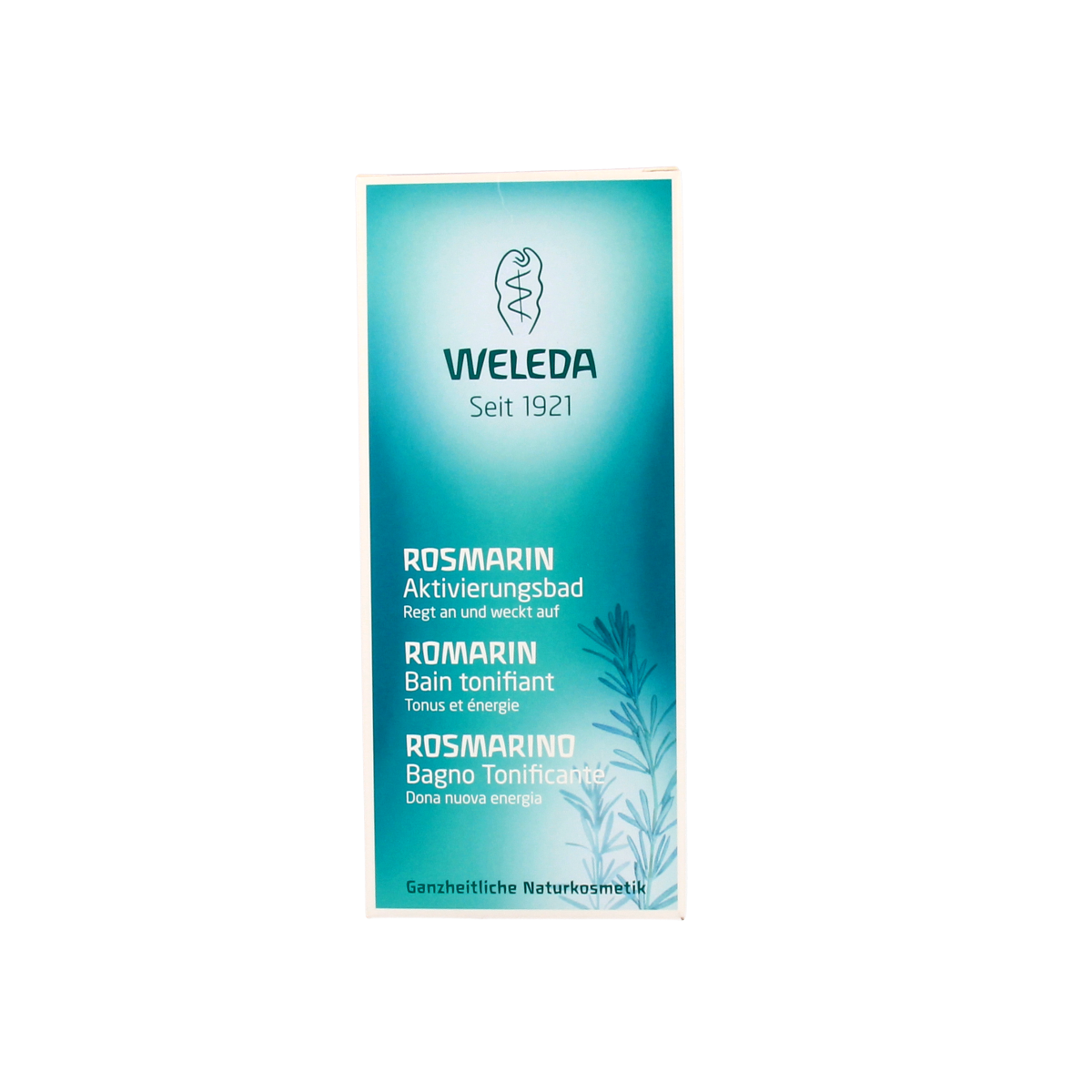 Weleda Rozemarijn activeringsbad 200ml bottle, herbal bath and shower product with rosemary extract for revitalizing skin.