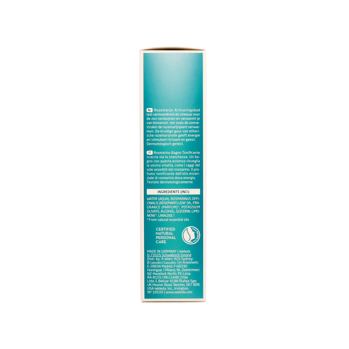 Weleda Rozemarijn activeringsbad 200ml bottle, natural rosemary bath and shower product with herbal ingredients.