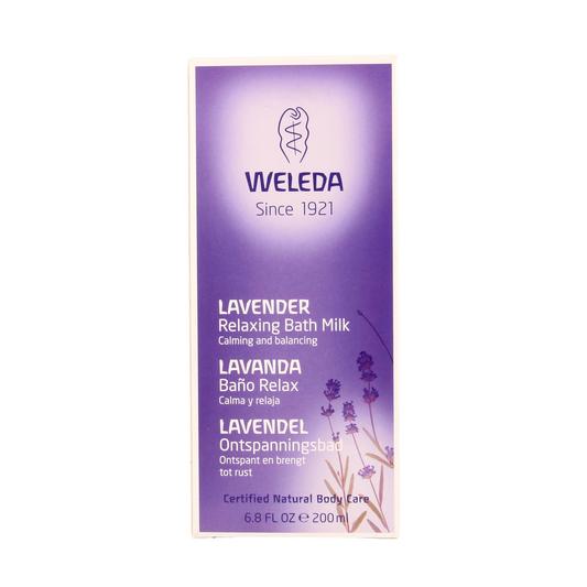 Weleda Lavender Relaxing Bath 200ml bottle, natural bath and shower product with lavender essential oil for soothing relaxation.