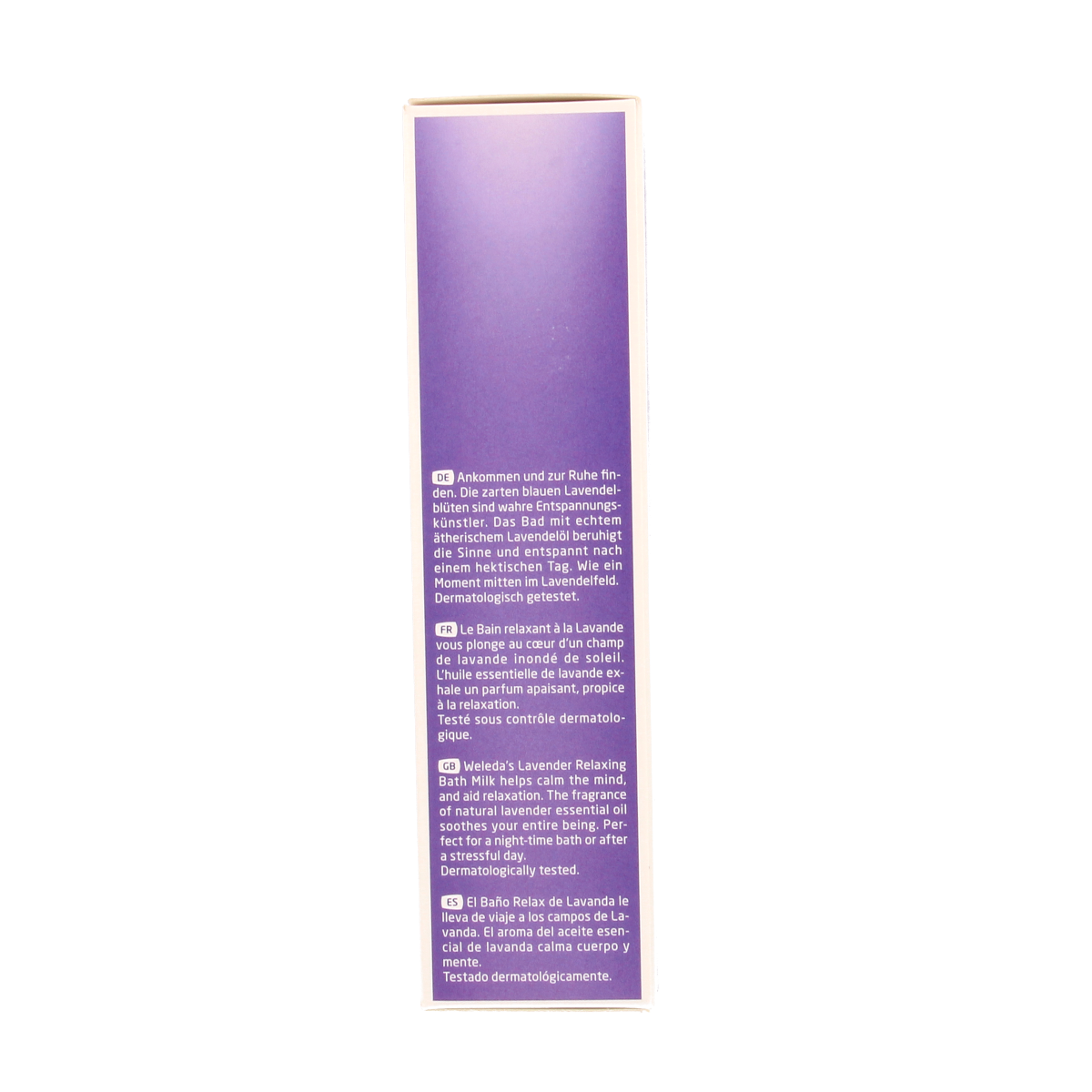 Weleda Lavendel ontspanningsbad bottle, lavender bath and shower product in a 200ml container with purple label.