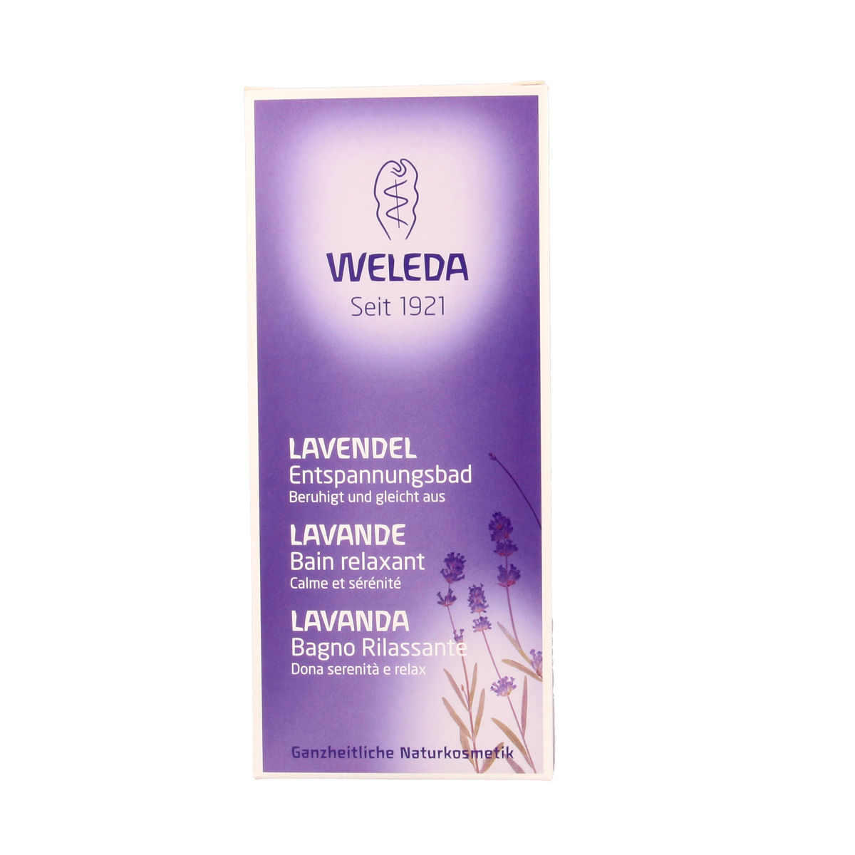 Weleda Lavendel ontspanningsbad bottle, 200ml, natural lavender bath and shower product with calming scent