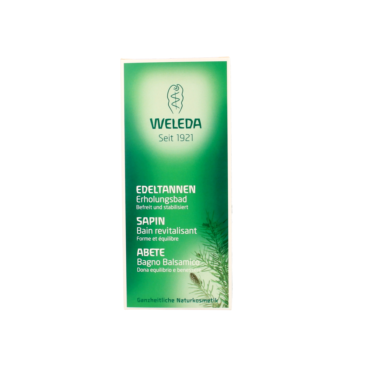 Weleda Zilverspar bad en douche bottle with 200ml of invigorating pine-scented bath and shower product.