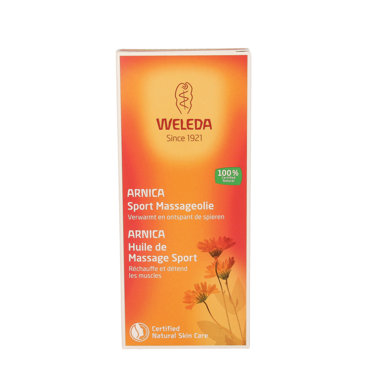 Weleda Arnica sport massage oil in 200ml bottle, ideal for body care and muscle relief, with natural arnica extract for soothing massage.