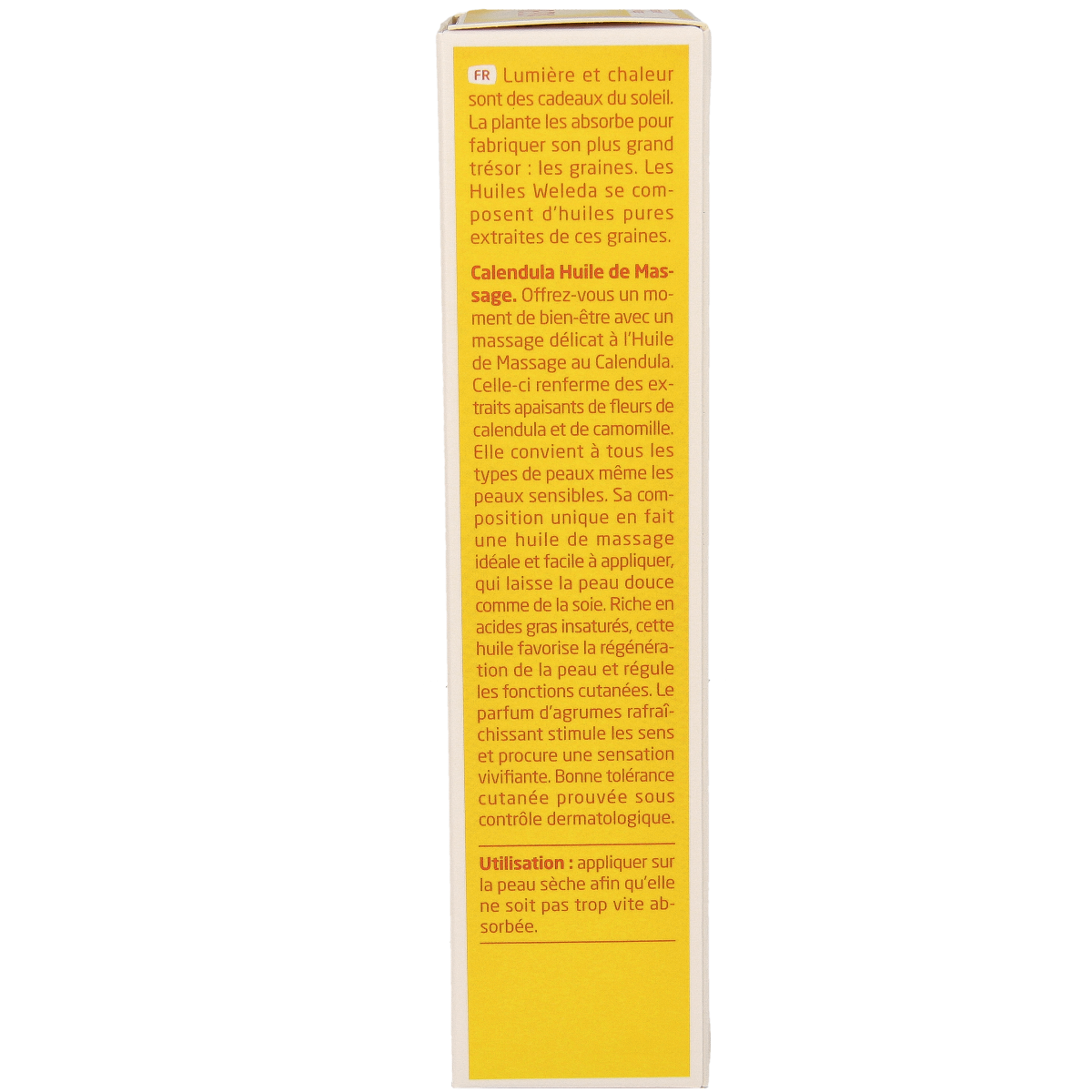 Weleda Calendula massage oil in a 100ml bottle, natural body care product with calendula flowers and oil for soothing massage.