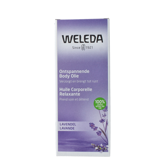 Weleda Lavendel ontspannende body olie in 100ml bottle, showcasing the calming lavender-infused body care product.