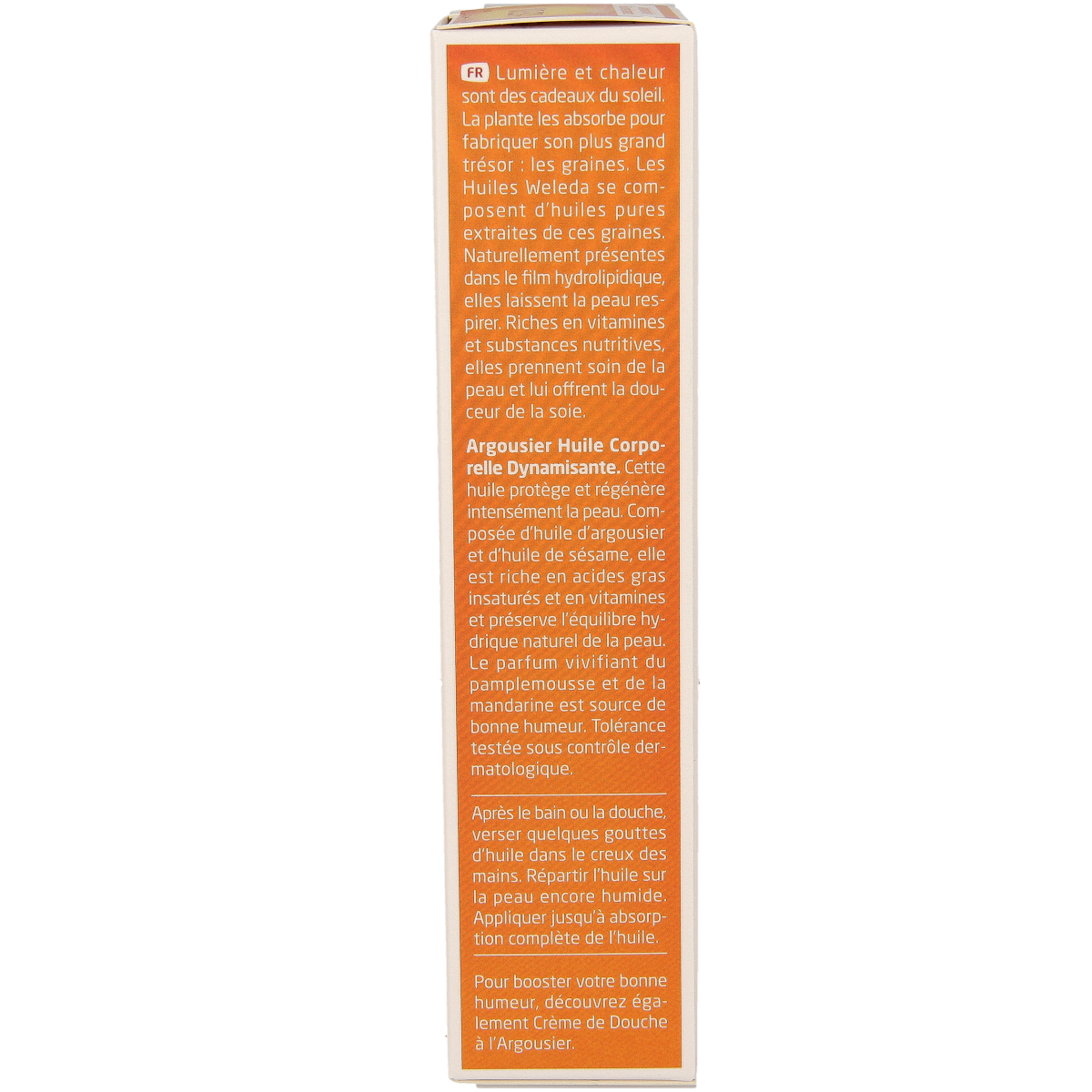 Weleda Duindoorn vitaliserende body olie in 100ml bottle, natural body care product with orange-colored oil visible in the image.