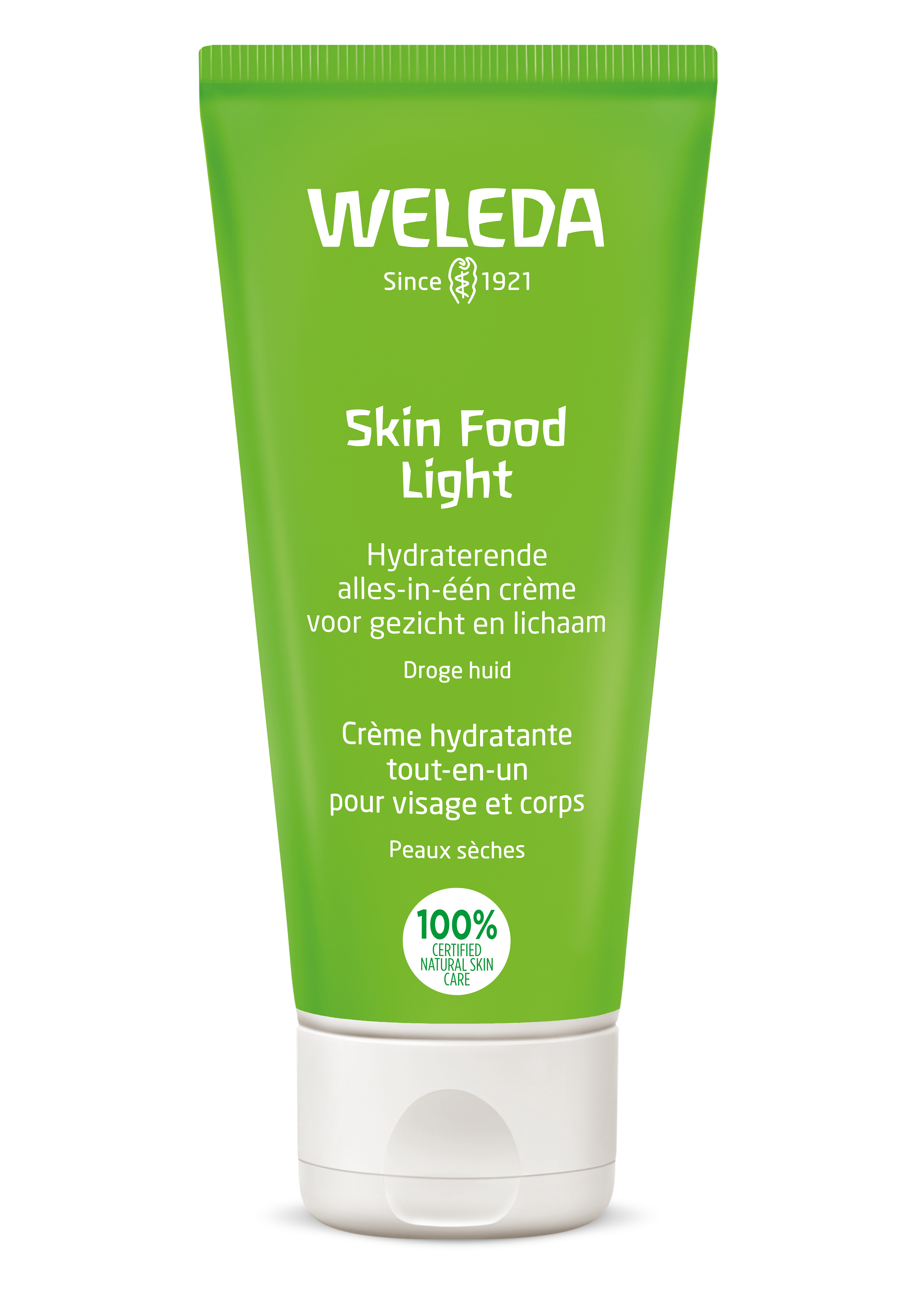 Weleda Skin Food Light body moisturizer in a 75ml tube, natural skincare product for nourishing and hydrating skin.