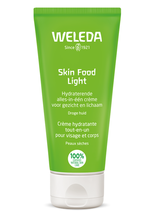 Weleda Skin Food Light body moisturizer in a 75ml tube, natural skincare product for nourishing and hydrating skin.