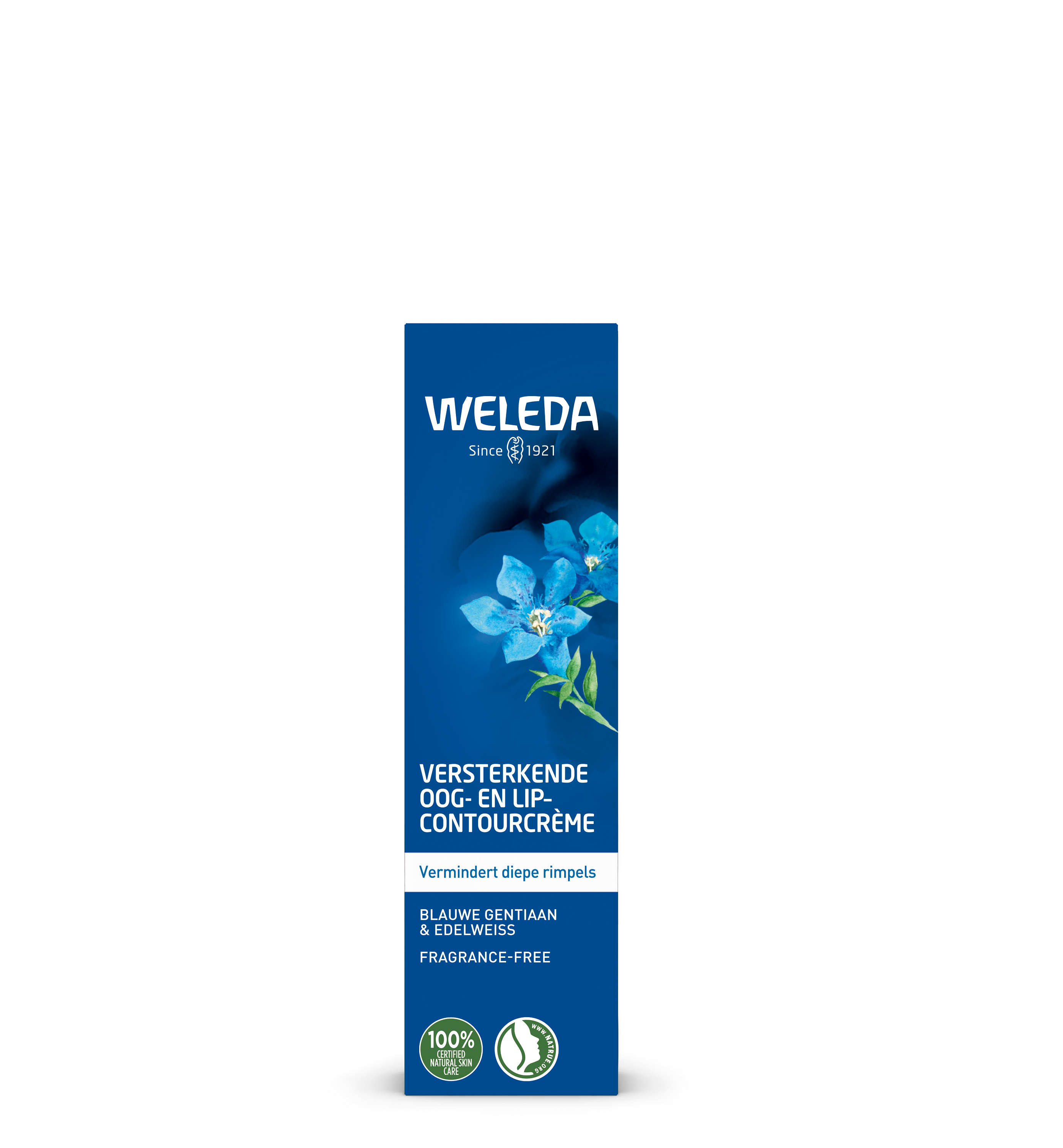 Weleda Blauwe gentiaan en edelweiss oog en lipcontourcreme in 10ml tube, gezichtsverzorging voor delicate huid rond ogen en lippen.
