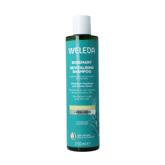 Weleda Rozemarijn revitaliserende shampoo 250ml bottle, natural haircare product for scalp refreshment and hair vitality.