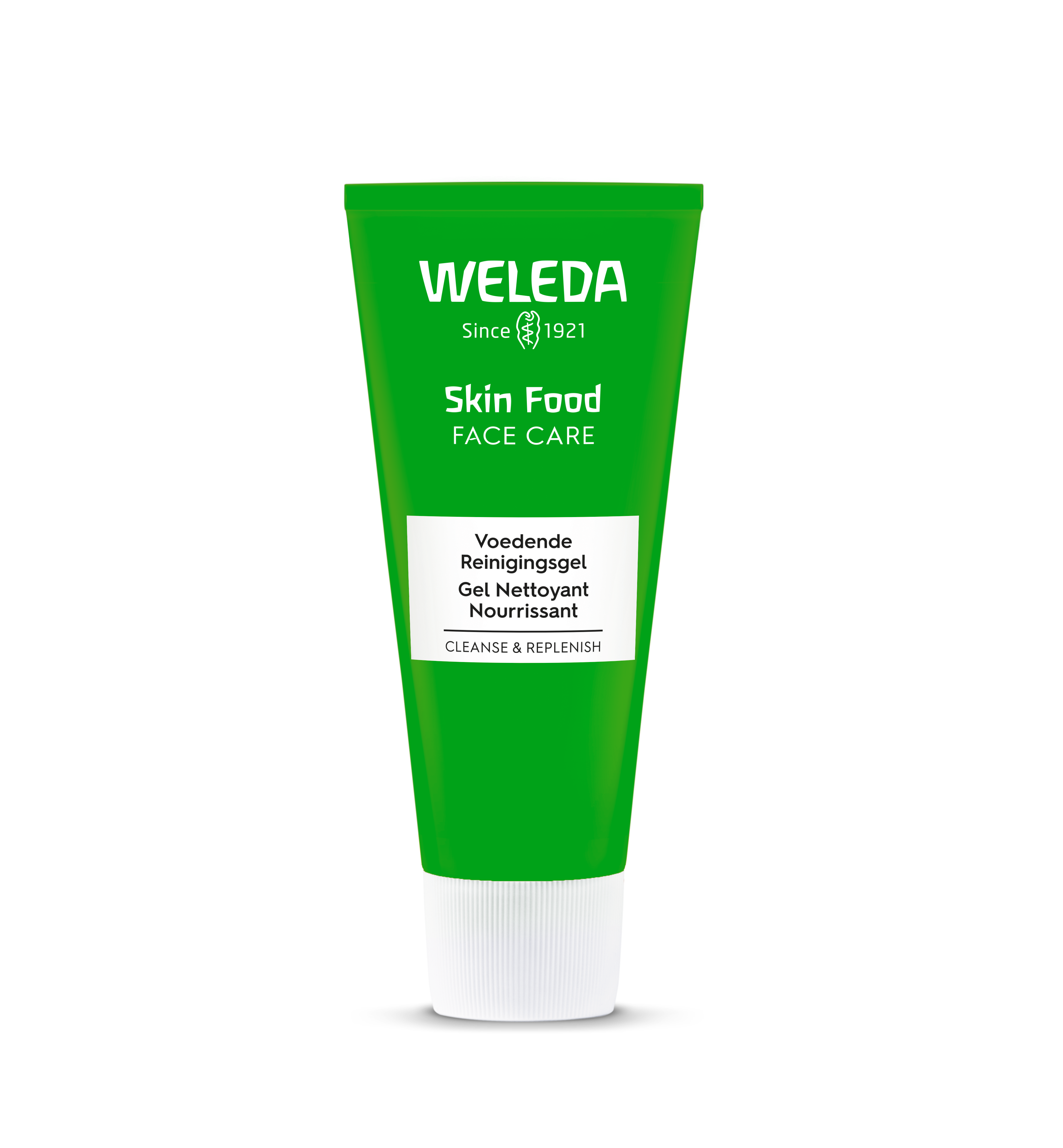 Weleda Skin Food nourishing facial cleansing gel in a 75ml tube, gentle skincare for healthy, refreshed skin.