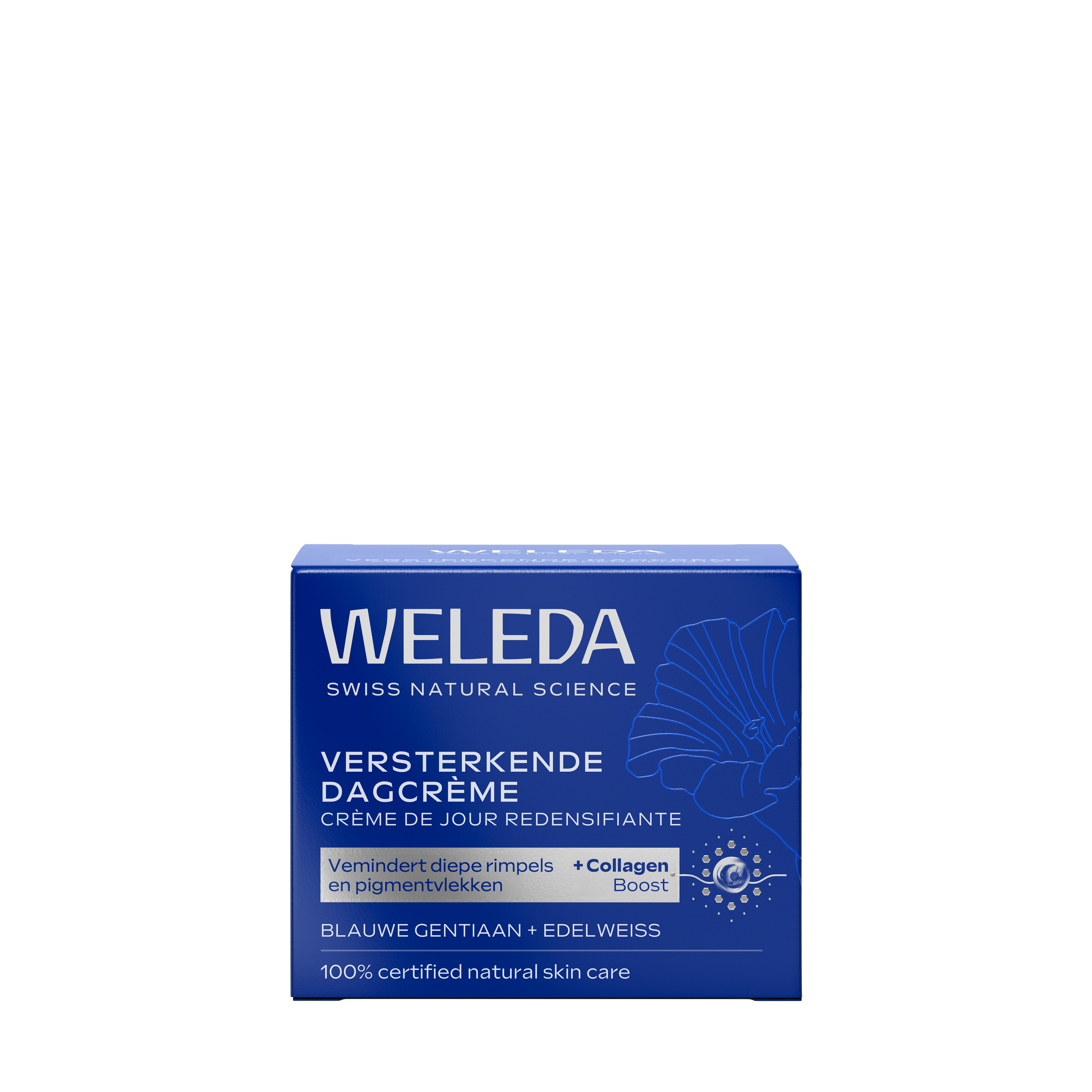 Weleda Blauwe Gentiaan en Edelweiss versterkende dagcrème voor gezichtsverzorging in 40 ml pot, met natuurlijke ingrediënten.