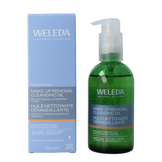 Weleda Reinigingsolie en make-up remover voor gezichtsverzorging, 150 ml, natuurlijke huidreiniging en make-up verwijdering.