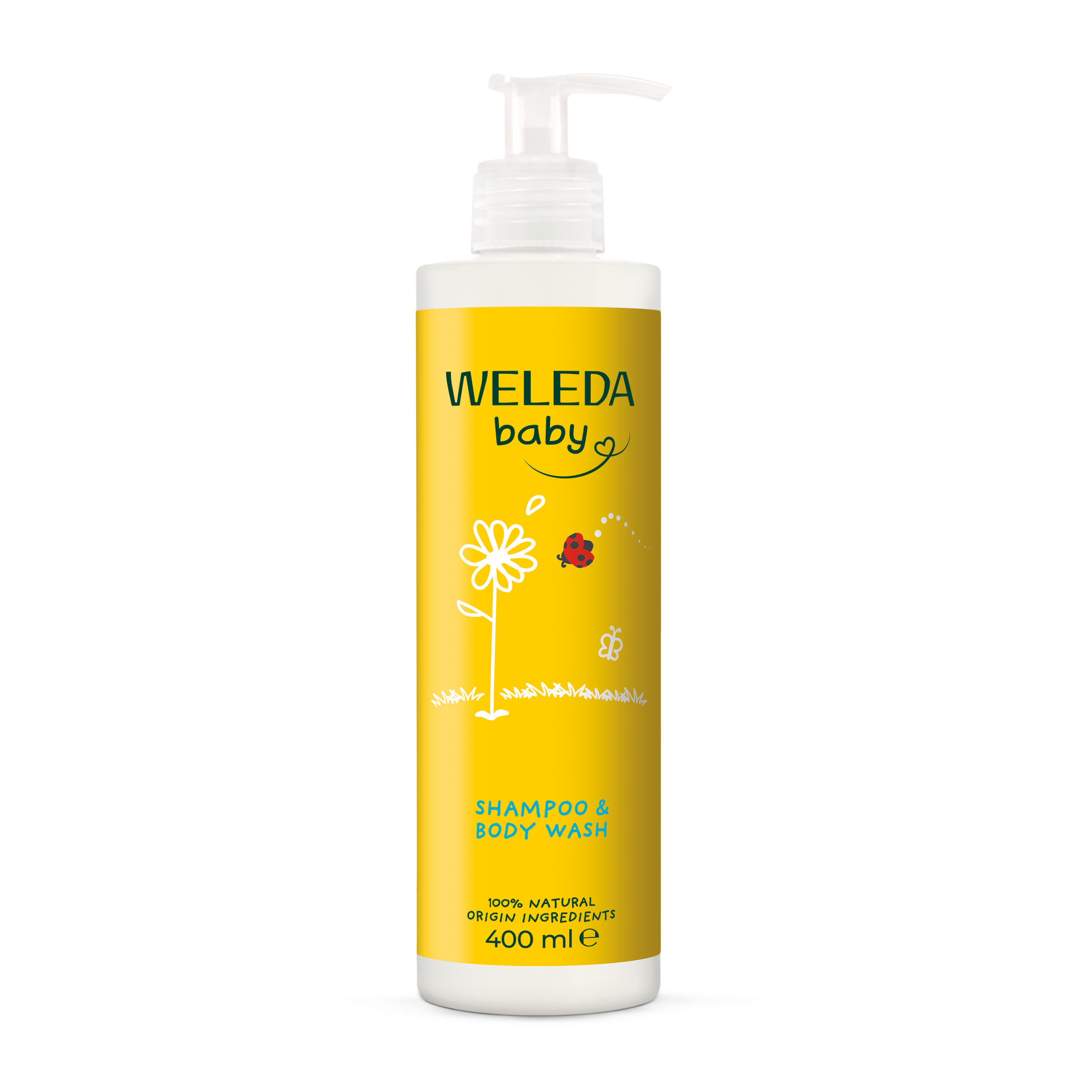Weleda Calendula shampoo and douchecreme in 400ml bottle, natural hair care product with calendula extract for gentle cleansing.