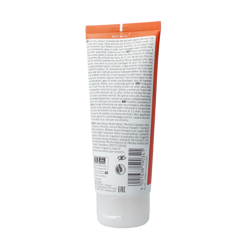 Weleda Arnica cooling gel for muscles and joints in 100ml tube, natural muscle and joint relief product.